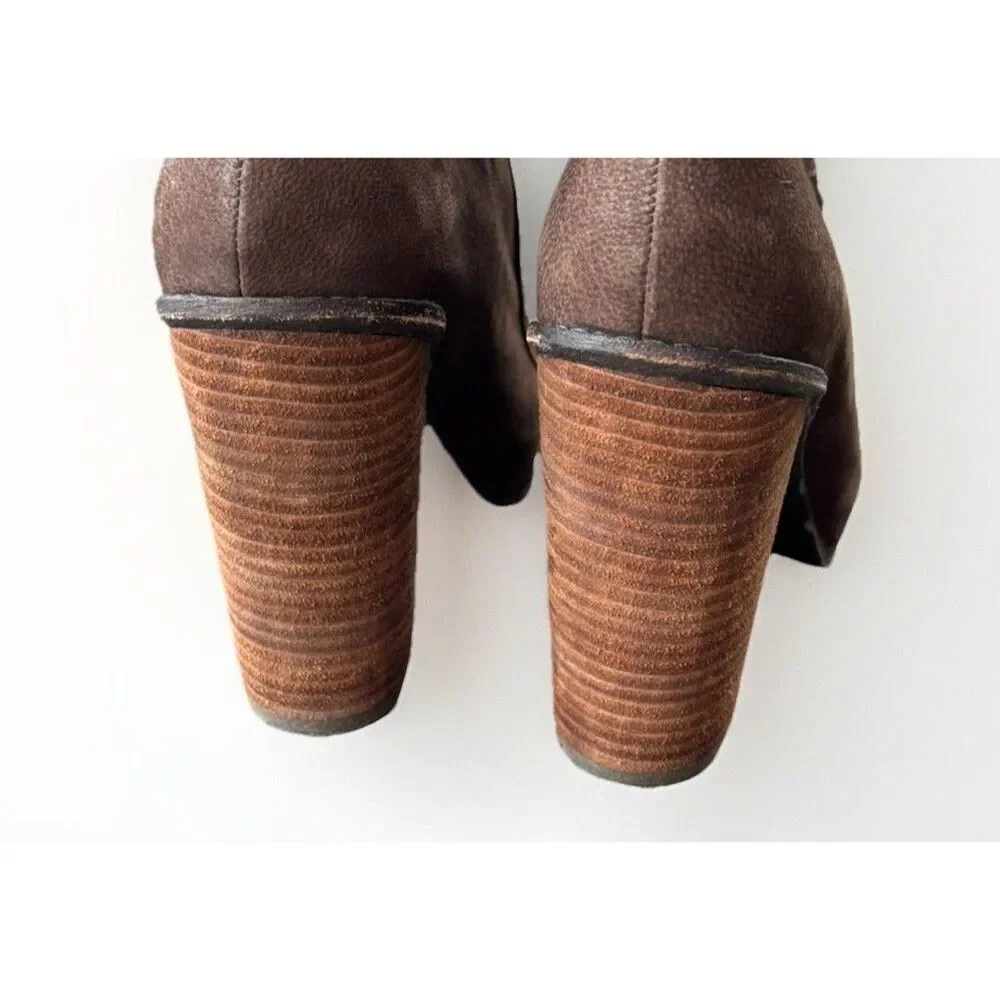 Dolce Vita Brown Suede Stacked Heel Booties Size 7 Heeled Boots Boho Moc Toe
